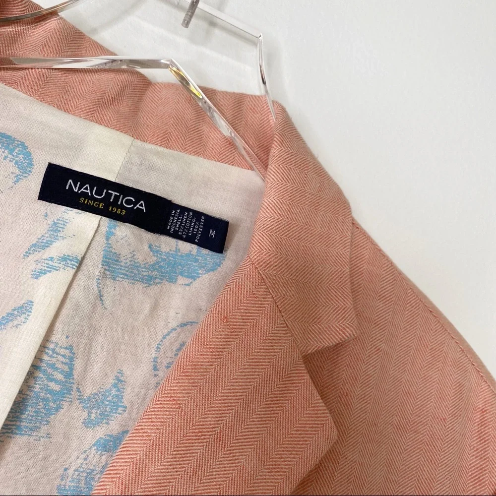 Nautical Linen Derby Sports Coat Blazer Coral Country Club Preppy Resort Medium - Picture 9 of 10